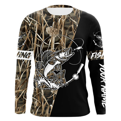 Walleye Fishing Tattoo camo black version Customize UV protection long sleeves fishing shirt for men NPQ68