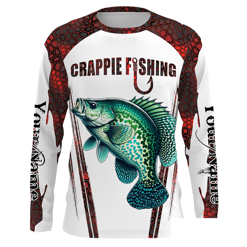 Crappie fishing red camo Custom Funny UV Protection Long sleeve Fishing shirts NQS5127