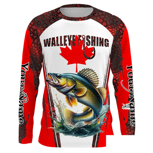 Walleye fishing red camo Custom Canadian flag UV Protection long sleeve Fishing Shirts NQS5652