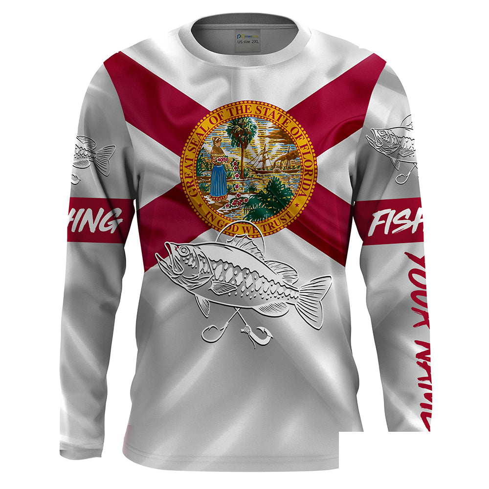 Bass fishing Florida State Flag 3D Customize Name long sleeves fishing shirt for men NPQ113