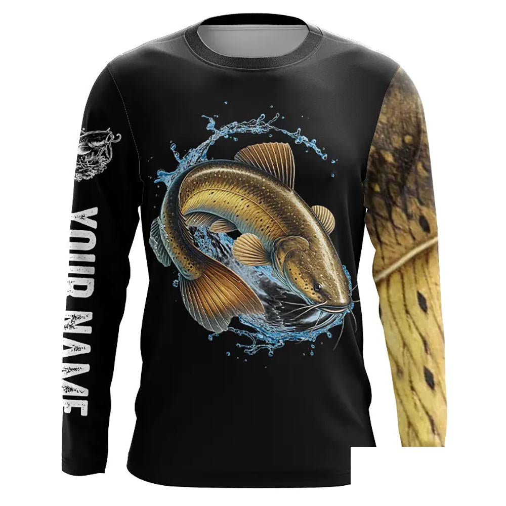 Flathead Catfish Fishing black scales Custom fishing long sleeve shirts, personalized fishing gift NPQ244