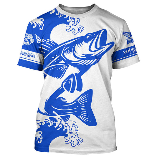 Walleye fishing tattoo blue color Custom name fishing shirts jerseys | Tshirt - NPQ878