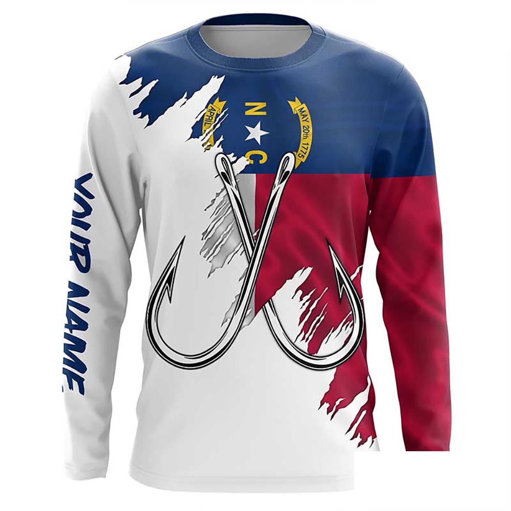 North Carolina flag NC Fishing Fish Hook UV protection custom long sleeve Patriotic fishing apparel NQS8016
