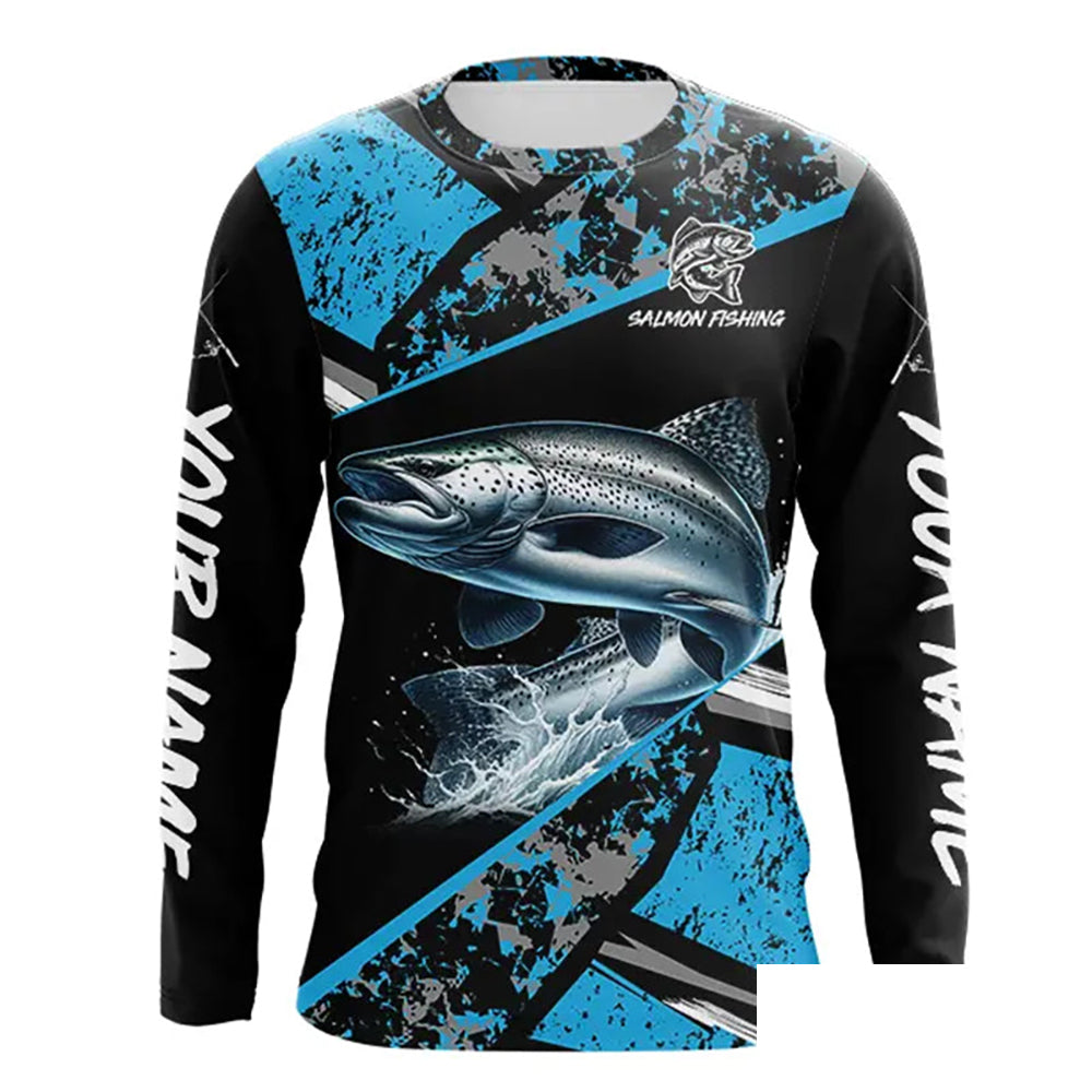 Chinook Salmon fishing Blue camo Long Sleeve Performance Fishing Shirt custom Salmon fishing jerseys NQS9347