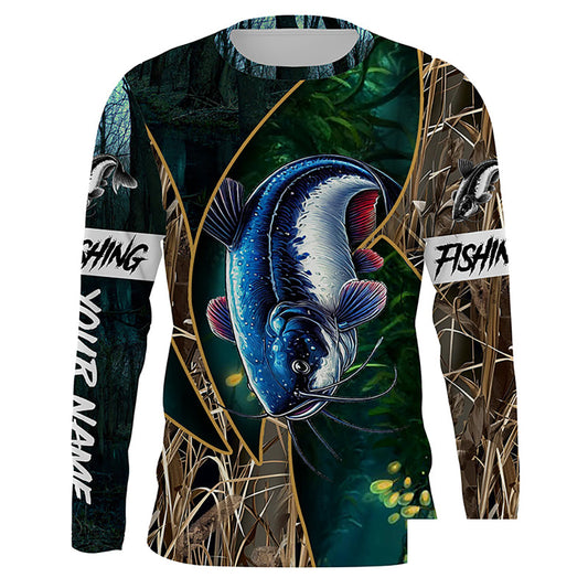 Catfish Fishing camo green UV protection UPF 30+ long sleeves fishing shirt for men NPQ37