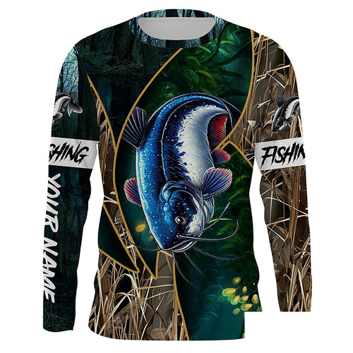 Catfish Fishing camo green UV protection UPF 30+ long sleeves fishing shirt for men NPQ37