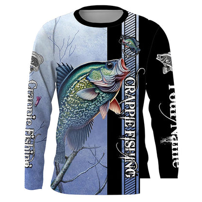 Crappie fishing blue camo Custom name crappie fishing Long sleeve, Long Sleeve Hooded NPQ971