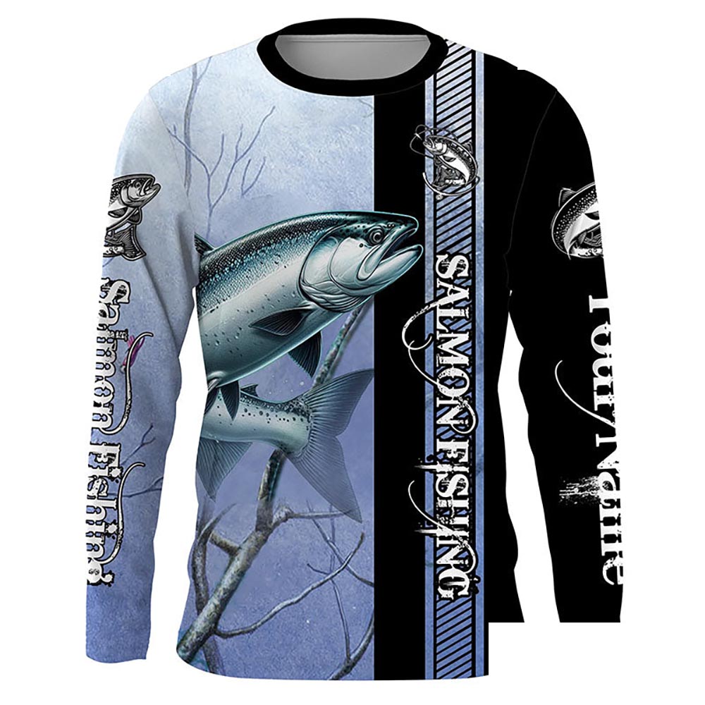Chinook salmon fishing blue camo Custom name King salmon fishing Long sleeve, Long Sleeve Hooded NPQ972