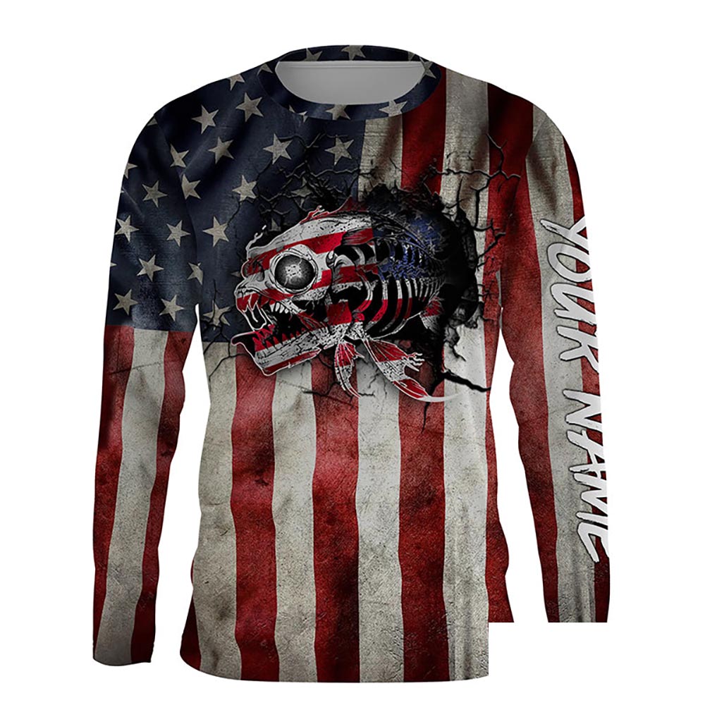 American flag patriotic fish reaper Customize Name UV protection long sleeves fishing shirt NPQ83