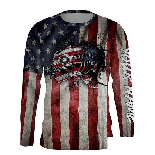 American flag patriotic fish reaper Customize Name UV protection long sleeves fishing shirt NPQ83