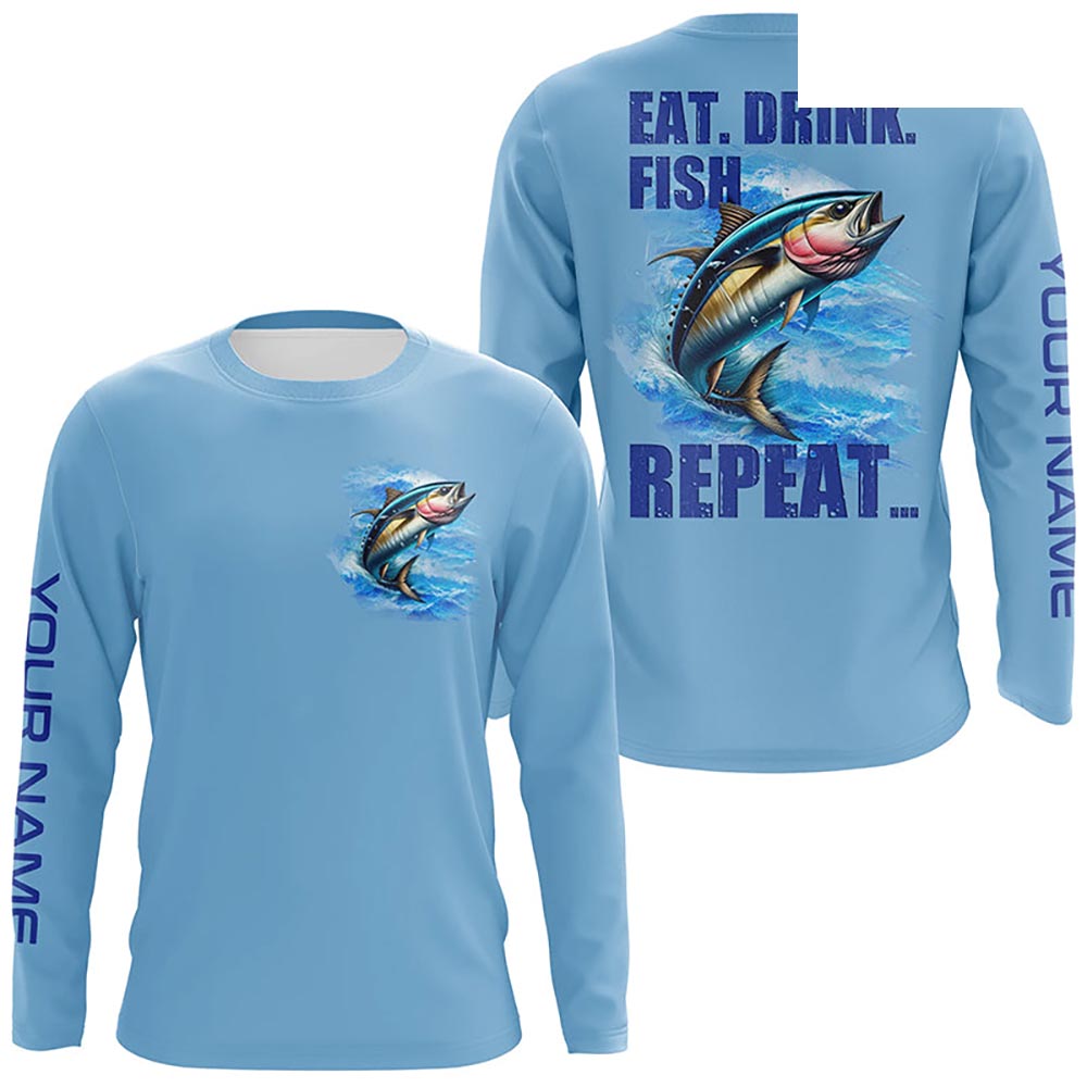 Tuna Fishing Custom sun protection Long Sleeve Performance Fishing shirts Eat Drink Fish Repeat | Blue NQS6611