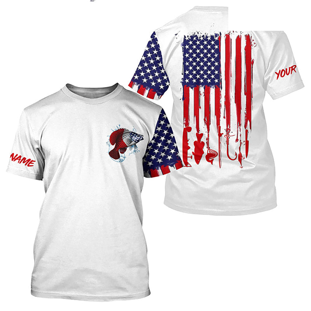 American flag Crappie fishing T-shirt personalized patriotic UV Protection Fishing Shirts NQS5485