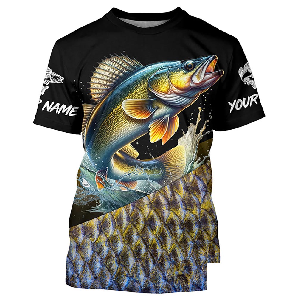 Custom Walleye Fishing Jerseys, Personalized Walleye Fishing scales fishing T-shirt NQS4949