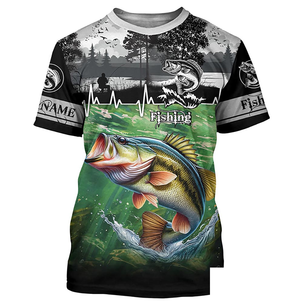 Largemouth bass Fishing shirts Customize Name All-over Print Unisex fishing T-shirt NPQ473