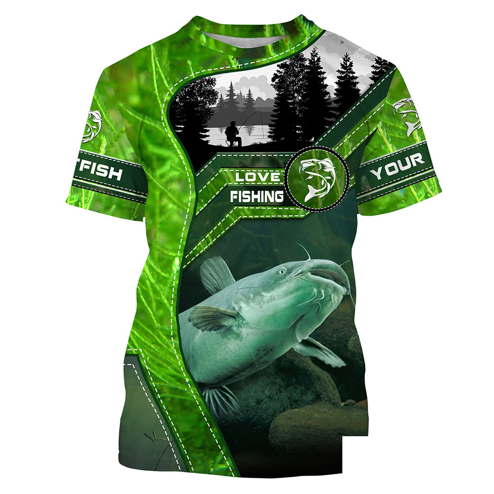 Catfish Fishing shirt green water camo Customize Name All-over Print Unisex fishing T-shirt NPQ475
