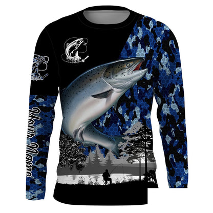 Chinook Salmon (King salmon) Fish blue camo Custom name fishing jerseys | Long sleeve, Long Sleeve Hooded NPQ832