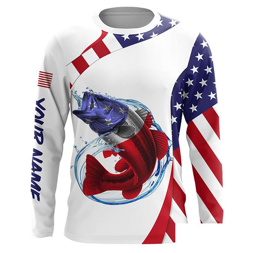 Largemouth bass fishing American flag patriotic Fishing Jerseys, Personalized Long sleeve NQS4994