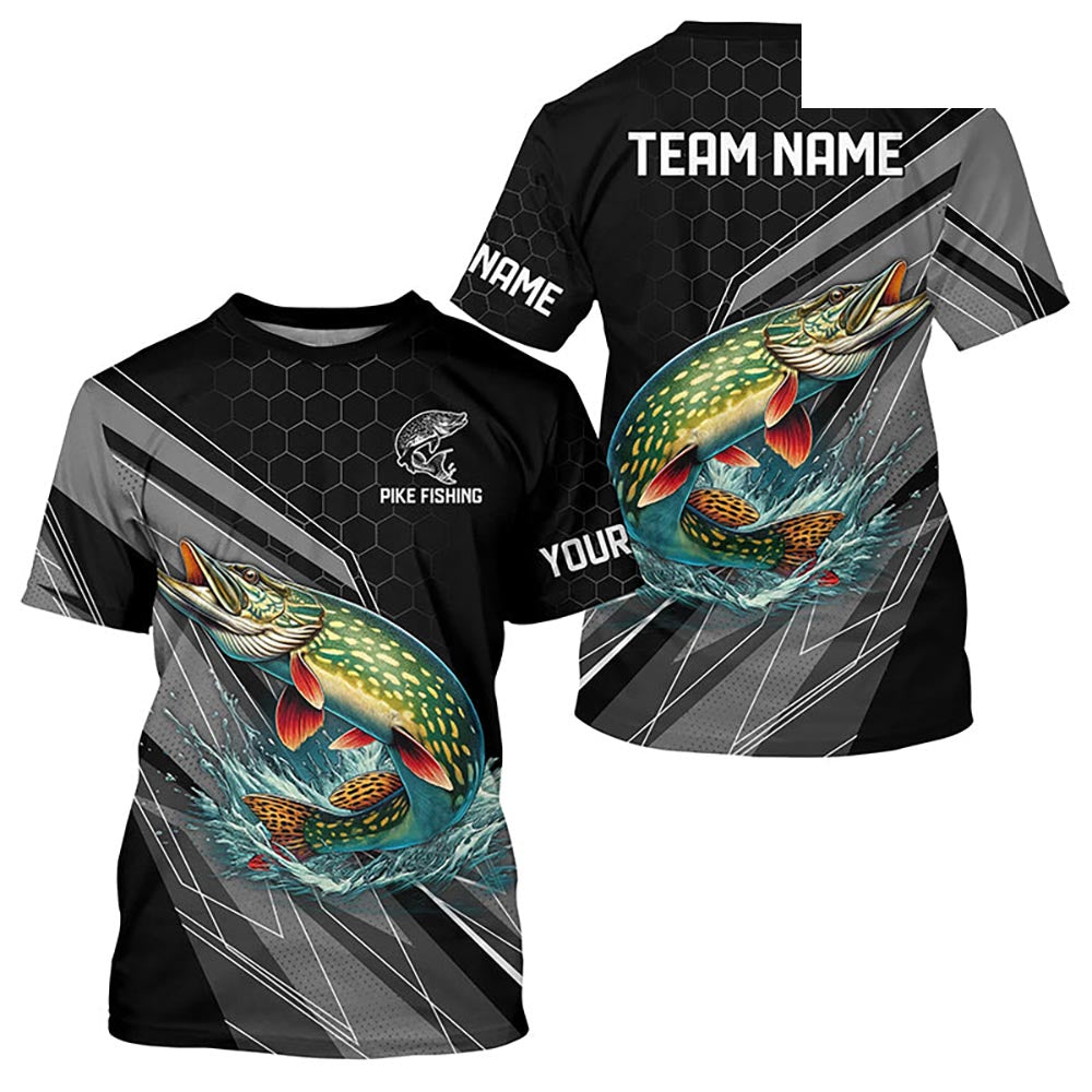 Personalized Black camo Northern Pike Fishing Jerseys, Pike Fishing T-Shirts NQS8772