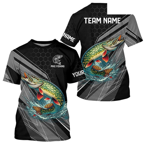 Personalized Black camo Northern Pike Fishing Jerseys, Pike Fishing T-Shirts NQS8772