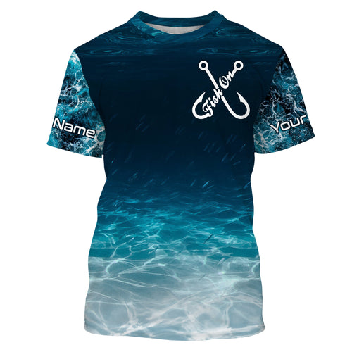 Fish on blue sea wave water camo Custom name fishing jerseys | Tshirt - NPQ848