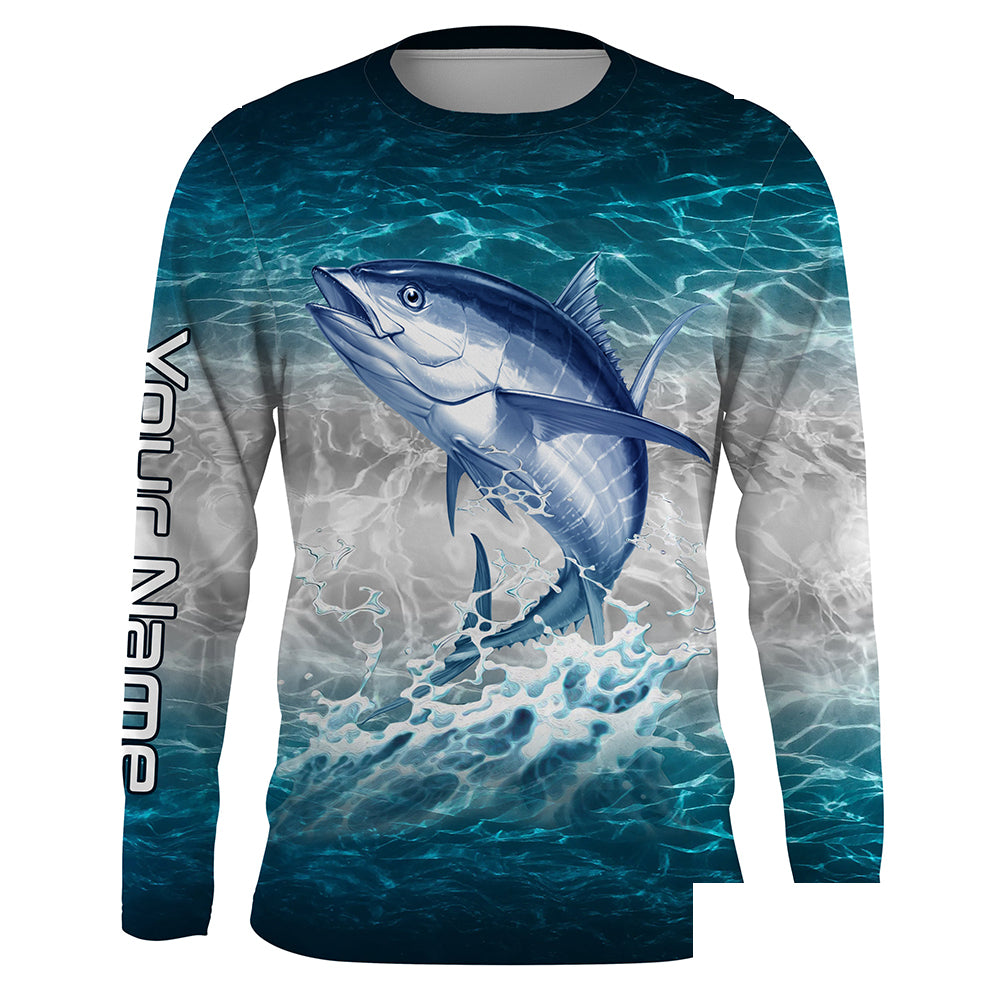 Tuna fishing blue sea water camo Custom name Long sleeve, Long Sleeve Hooded NPQ853
