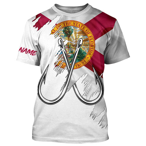 Florida flag FL Fishing Fish Hook UV protection custom Patriotic Fishing T-Shirts NQS7925