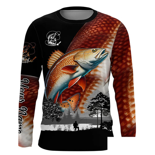 Redfish Red drum fishing scales Custom name Long sleeve fishing shirts, Long Sleeve Hooded NPQ859
