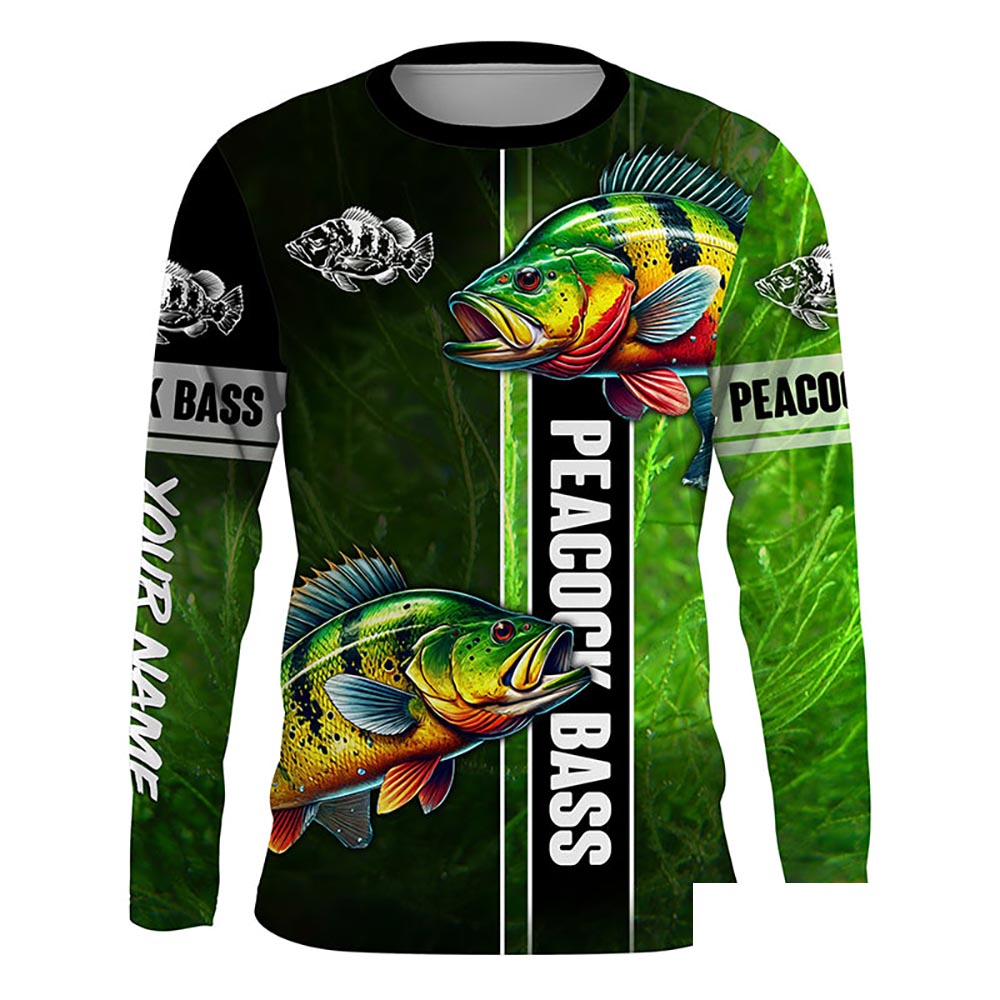 Peacock bass fishing green camo shirt Custom Long Sleeve Fishing Shirts, fishing gifts NQS4804