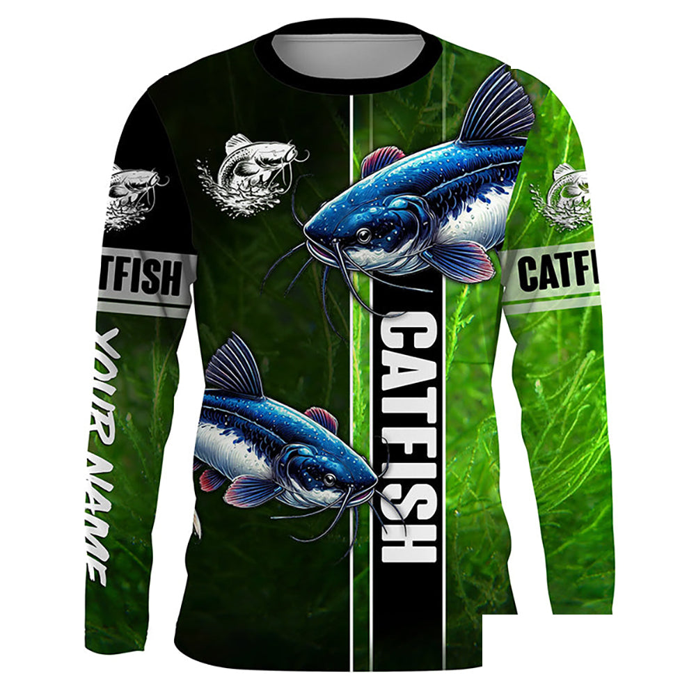 Catfish Fishing green Customized Long sleeve Fishing Shirts, personalized fishing gift NPQ222