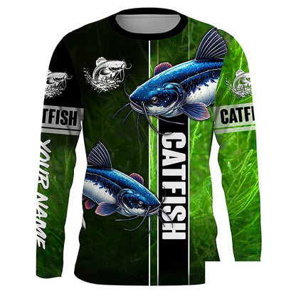 Catfish Fishing green Customized Long sleeve Fishing Shirts, personalized fishing gift NPQ222