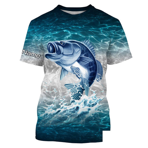 Bass fishing blue sea water camo Custom name fishing shirts jerseys | Tshirt - NPQ864