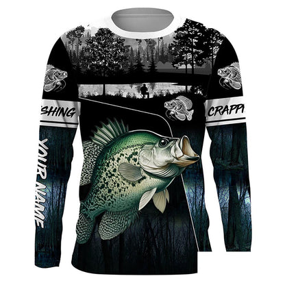 Crappie Fishing blue camo freshwater fish Custom name Long sleevefishing shirts, Long Sleeve Hooded NPQ867