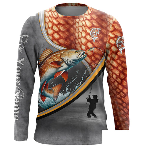 Redfish red drum fishing scales personalized fishing shirts, custom Long sleeve, Long Sleeve Hooded NPQ686