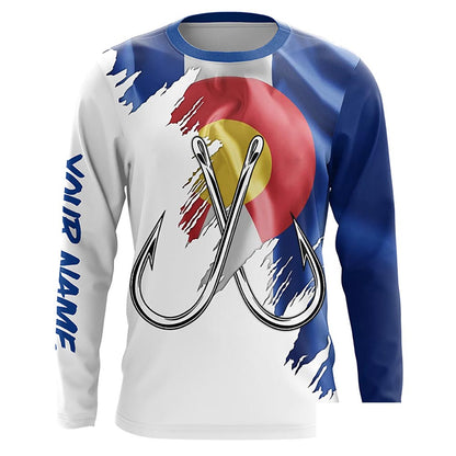 Colorado flag CO Fishing Fish Hook UV protection custom long sleeve shirts Patriotic fishing apparel NQS7974