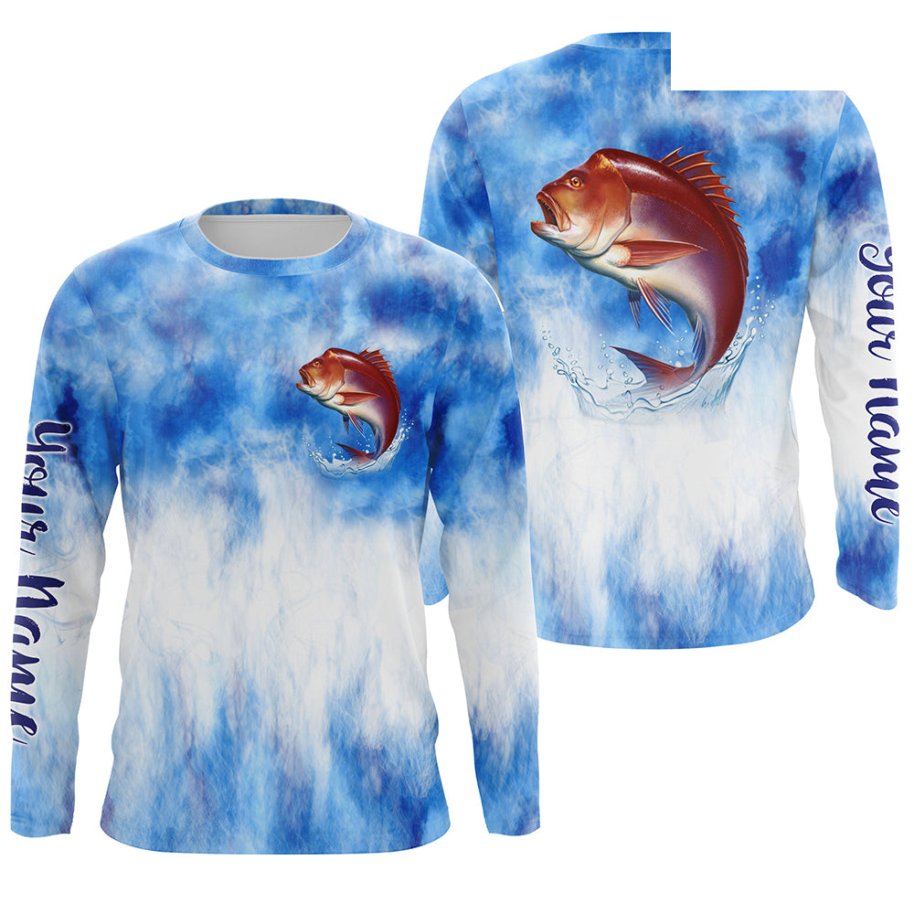 Red snapper saltwater fishing blue sea camo Custom fishing Long sleeve, Long Sleeve Hooded NPQ796