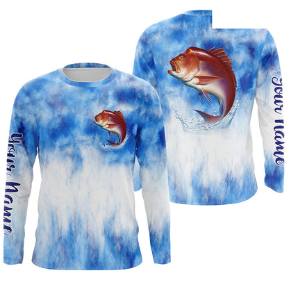 Red snapper saltwater fishing blue sea camo Custom fishing Long sleeve, Long Sleeve Hooded NPQ796