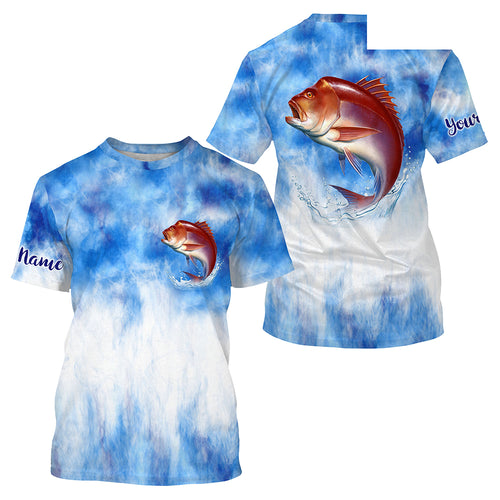 Red snapper saltwater fishing blue sea camo Custom name fishing jerseys | Tshirt - NPQ796