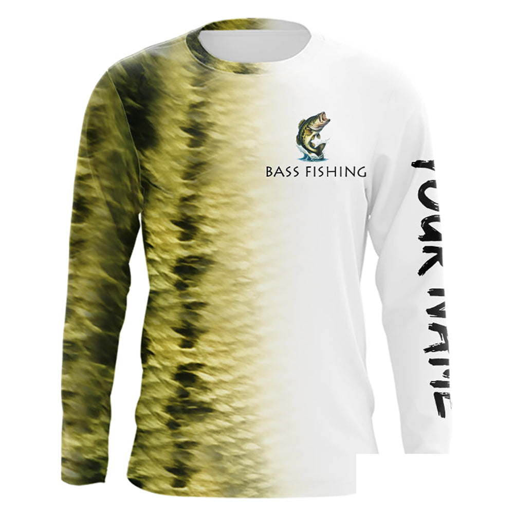 Personalized Green Scales Performance Bass Long Sleeve Fishing Shirts, Bass fishing tournament jersey NQS10238