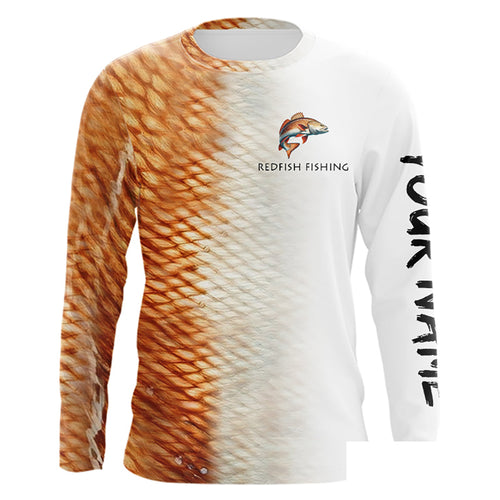 Personalized Red Scales Performance Redfish Long Sleeve Fishing Shirts, Redfish fishing jerseys NQS10239