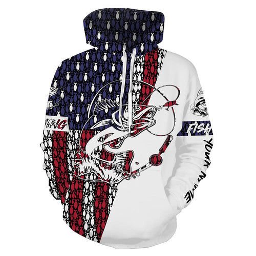 Walleye Fishing Angler American flag Customize Name Hoodie - Walleye fishing Gifts - SDF20