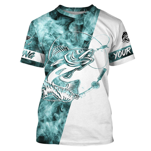 Walleye Fishing Blue Smoke 3D Customized Name Shirts For Fisherman Personalized Fishing Gifts | T-shirt - SDF81