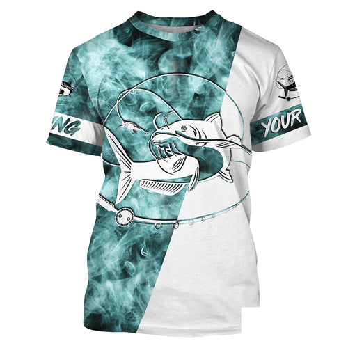 Catfish Fishing Blue Smoke 3D Customized Name Shirts For Fisherman Personalized Fishing Gifts | T-shirt - SDF82