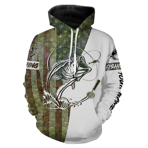 Fishing Shirt Green Bass Scales American USA Flag Customized Name Shirt | Hoodie - SDF131