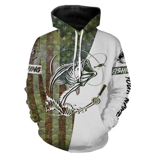 Fishing Shirt Green Bass Scales American USA Flag Customized Name Shirt | Hoodie - SDF131