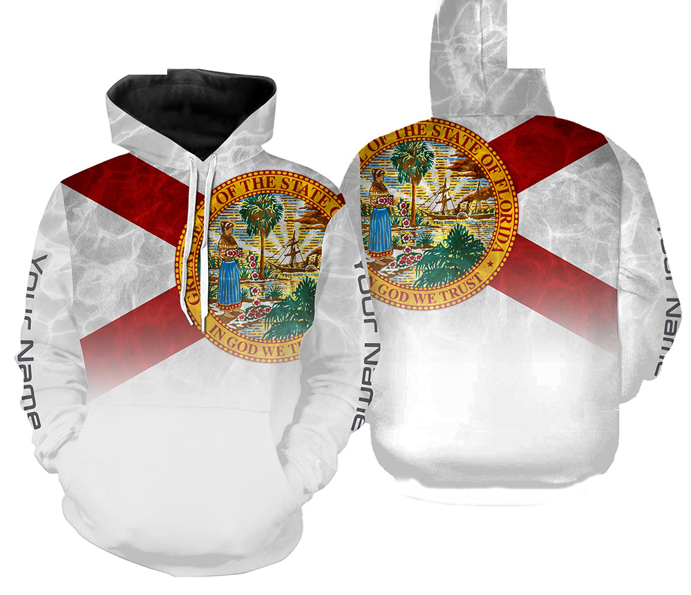 Florida State Flag Custom Name Florida Fishing All Over Printed Hoodie, Fishing Gifts SDF79