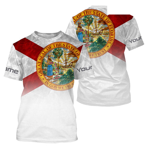 Florida State Flag Custom Name Florida Fishing All Over Printed T-shirt, Fishing Gifts SDF79
