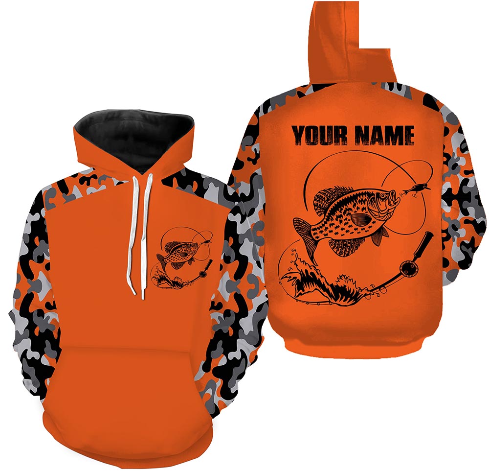 Personalized Crappie Fishing Camouflage Orange Performance Fishing Shirt All Over Printed Hoodie SDF43