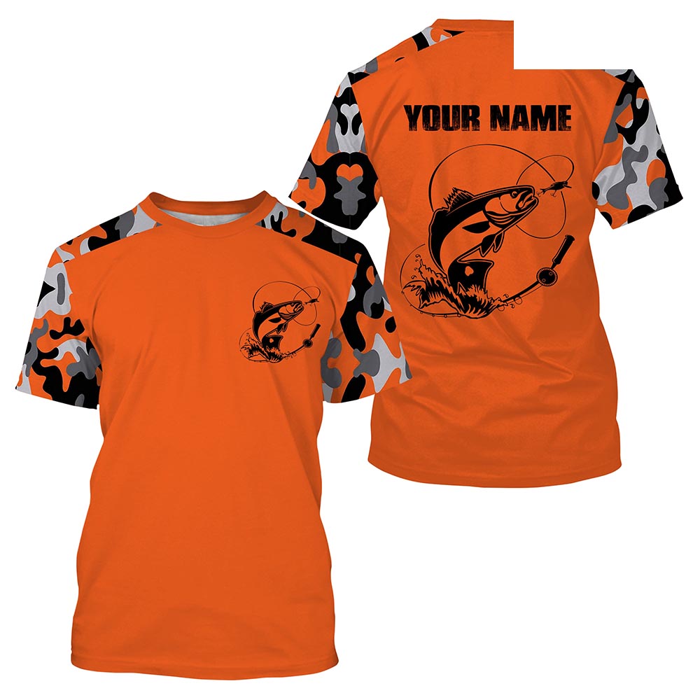 Personalized Redfish (Red Drum) Fishing Camouflage Orange Performance Fishing Shirt All Over Printed T-shirt SDF44