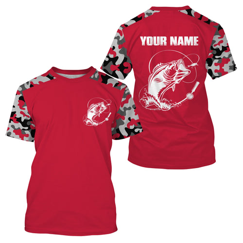 Custom Name Bass Fishing Camouflage Red Performance Fishing Shirt, Bass Fishing Jerseys - SDF128