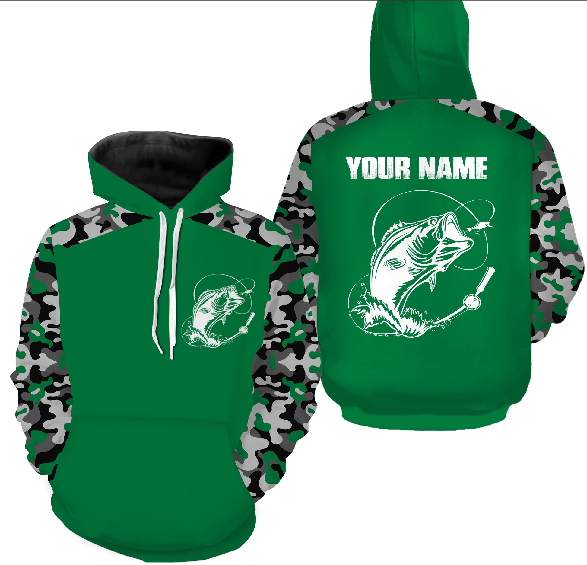 Custom Name Bass Fishing Camouflage Green Performance Fishing Shirt, Bass Fishing Jerseys - SDF129